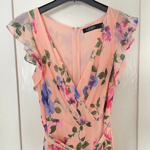 Ralph Lauren Floral Ruffle-Trim Georgette Gown - Picture 3 of 9